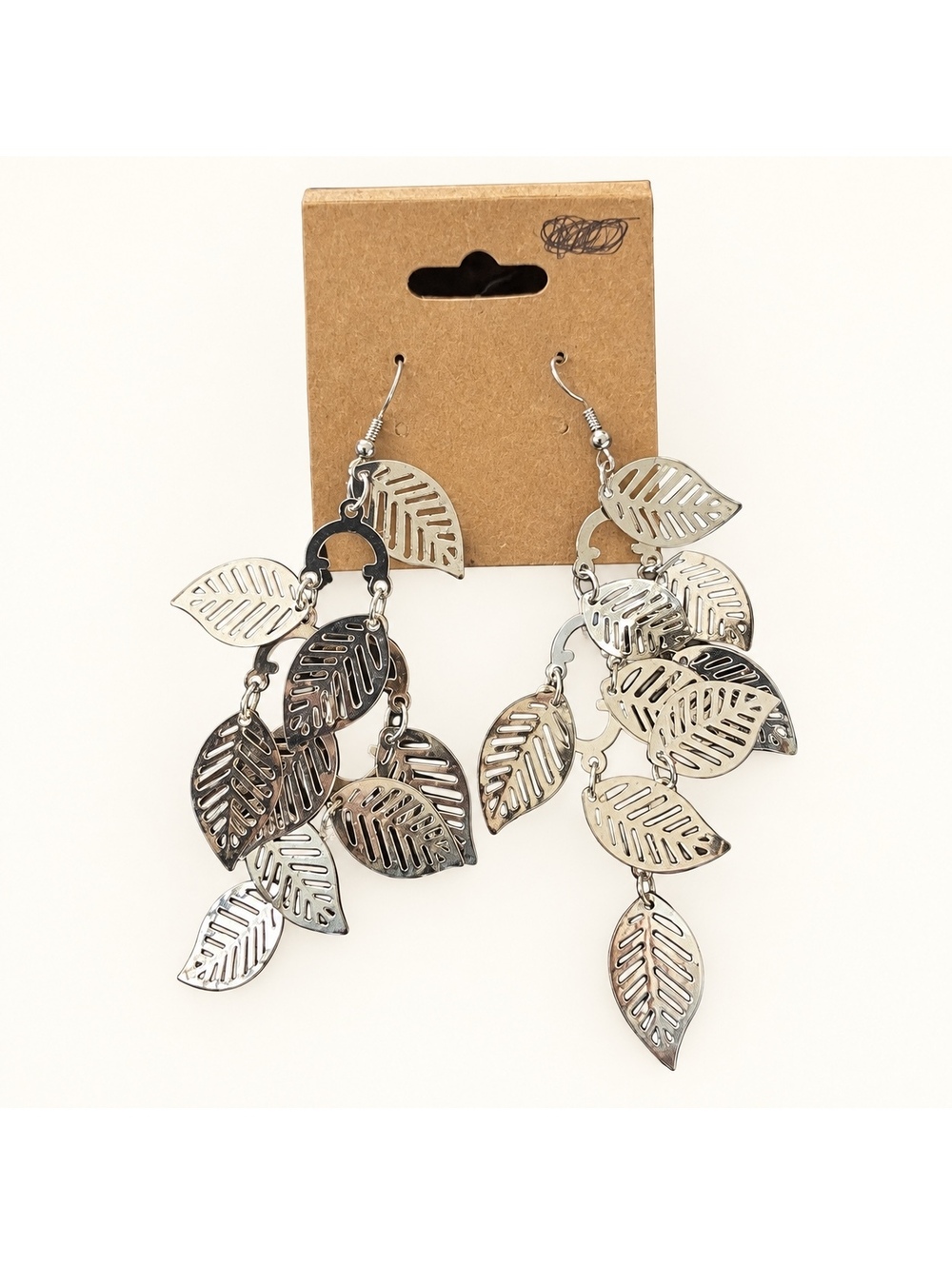 Silver-Tone Cascading Leaf Dangle Earrings Boho Statement Jewelry NWT